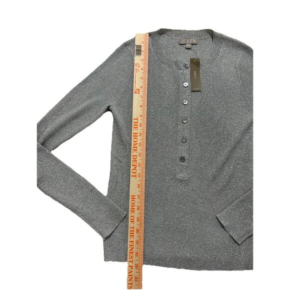 NEW J.Crew Women’s M Ribbed henley sweater with Lurex® metallic threads - Picture 2 of 9